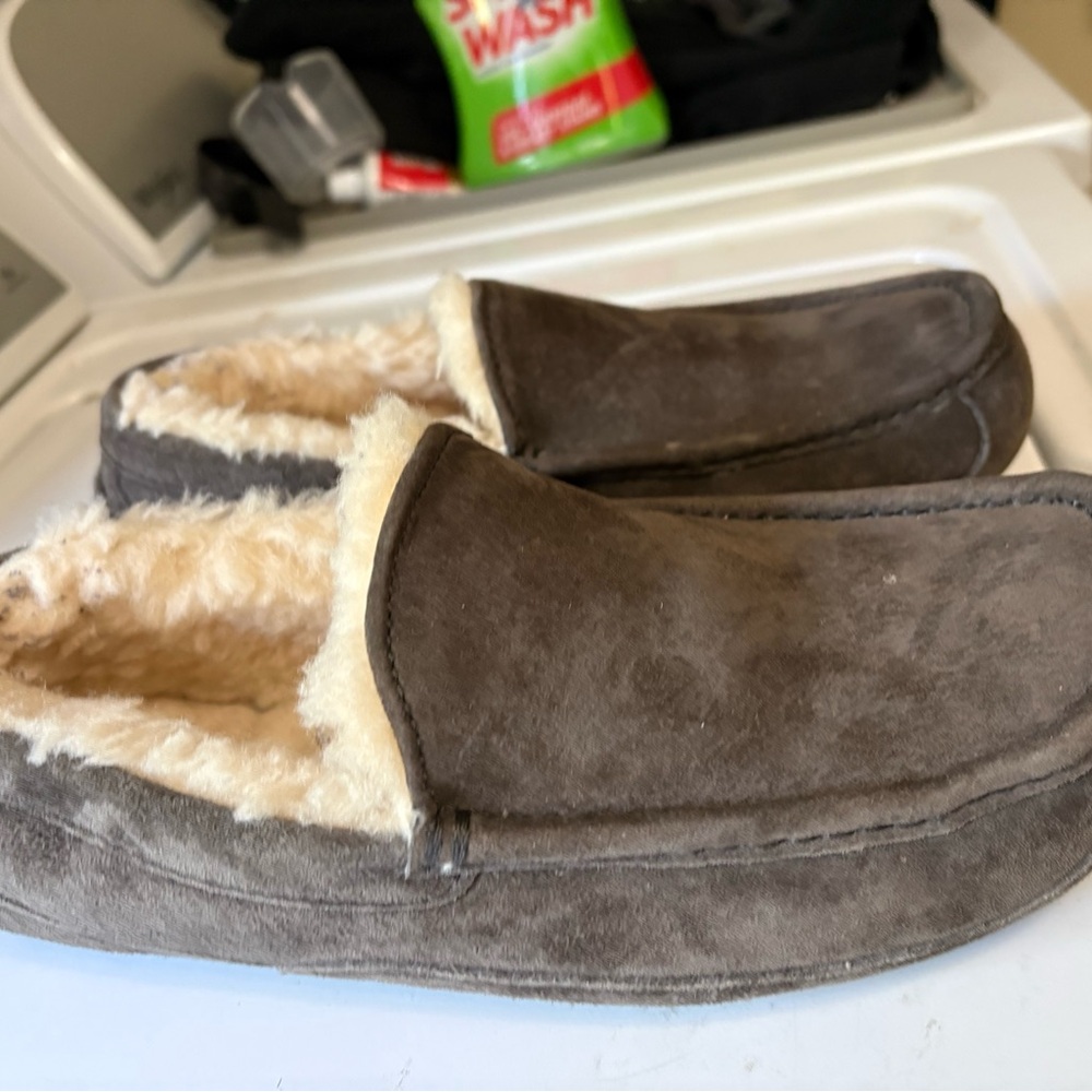 UGG Grey/Brown Suede Indoor Slipper with Plush Lining - Picture 3 of 6
